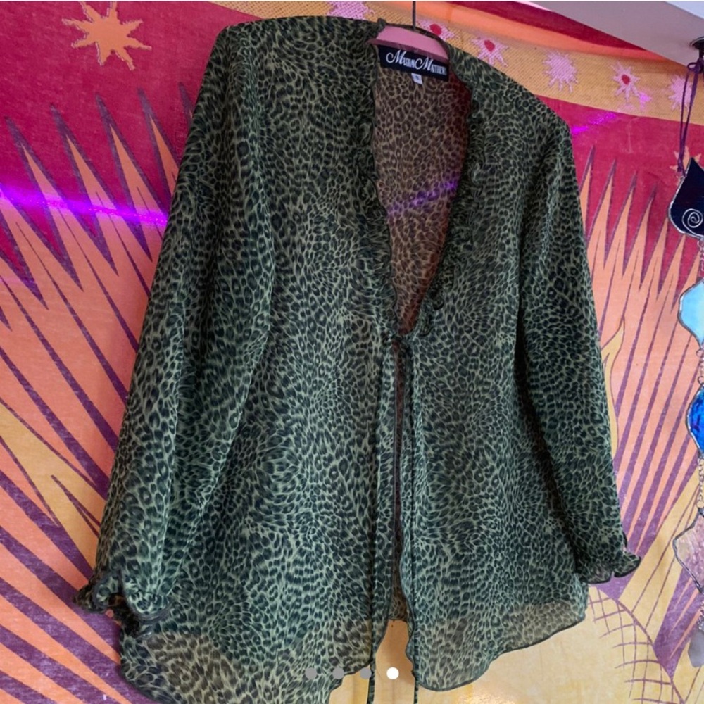 sheer green cheetah cardigan